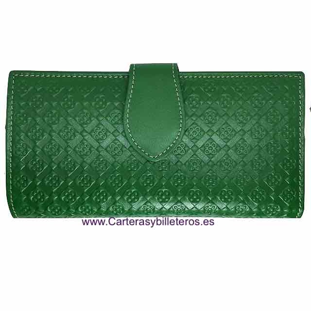 CARTERA MUJER DE PIEL UBRIQUE GRANDE VERDE Y MARRÓN CON MONEDERO CREMALLERA 