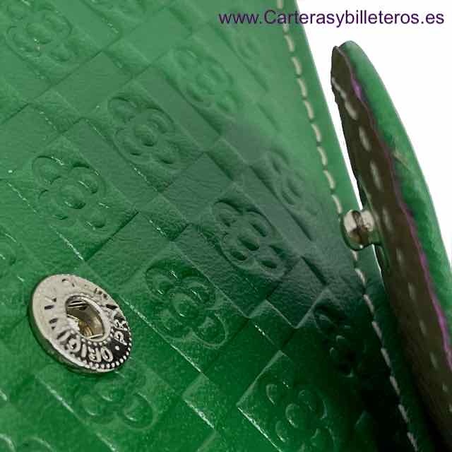 CARTERA MUJER DE PIEL UBRIQUE VERDE Y MARRÓN CON MONEDERO CREMALLERA 