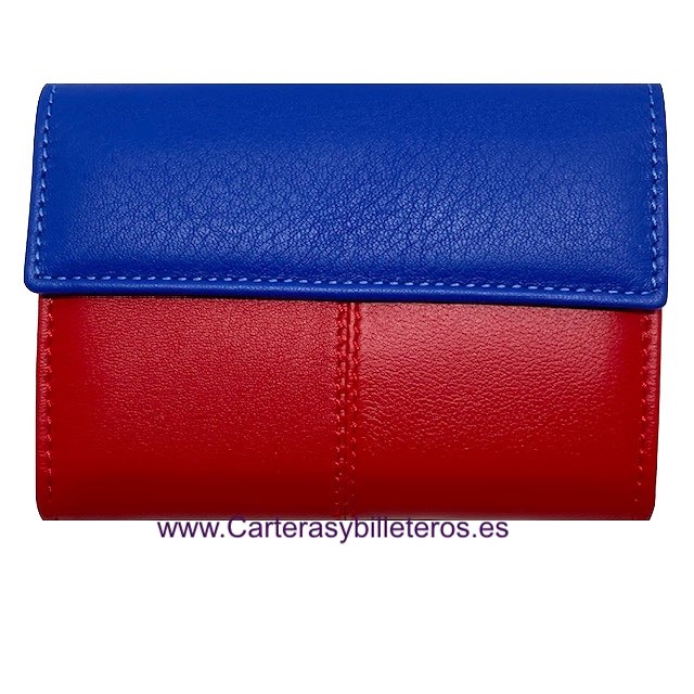 CARTERA MUJER PEQUEÑA DE PIEL UBRIQUE ROJA Y AZUL INTENSO 