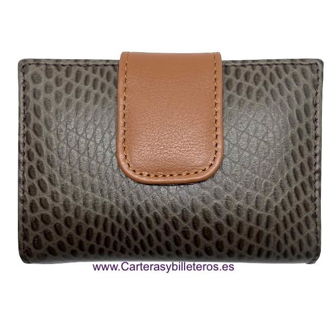 CARTERA MUJER PEQUEÑA DE PIEL UBRIQUE SERPIENTE TERMINACIÓN DE GRAN CALIDAD MUCHOS COLORES SERPIENTE GRIS CUERO 