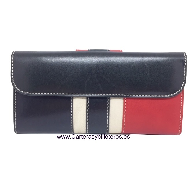 Cartera monedero de mujer de piel de Ubrique grande negro y rojo 