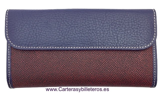 CARTERA MUJER PIEL UBRIQUE MEDIANA BURDEOS CON AZUL MARINO 