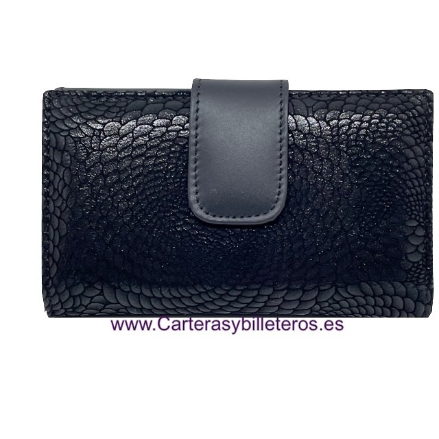 CARTERA PARA MUJER DE PIEL UBRIQUE NEGRA Y NOBUCK FANTASIA DE SERPIENTE EXTRA SUAVE 