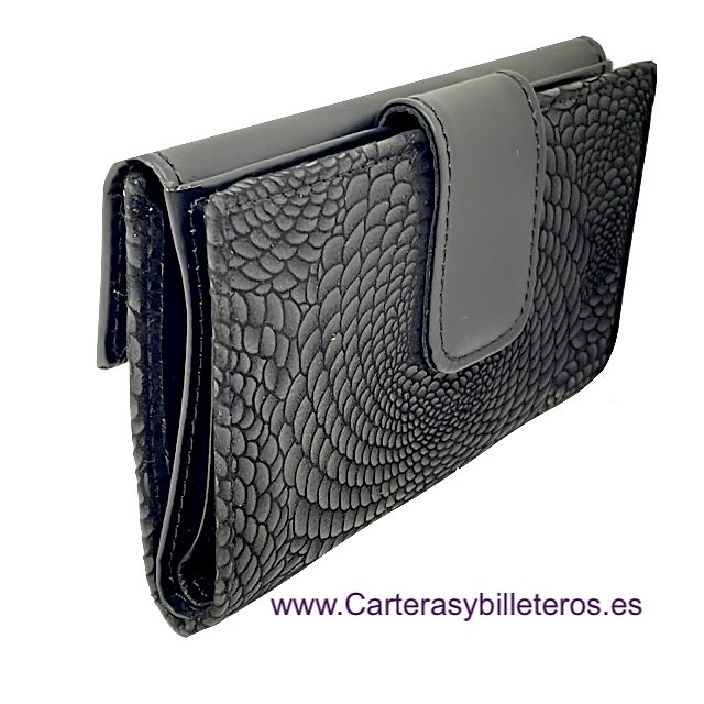 CARTERA PARA MUJER DE PIEL UBRIQUE NEGRA Y NOBUCK FANTASIA DE SERPIENTE EXTRA SUAVE 