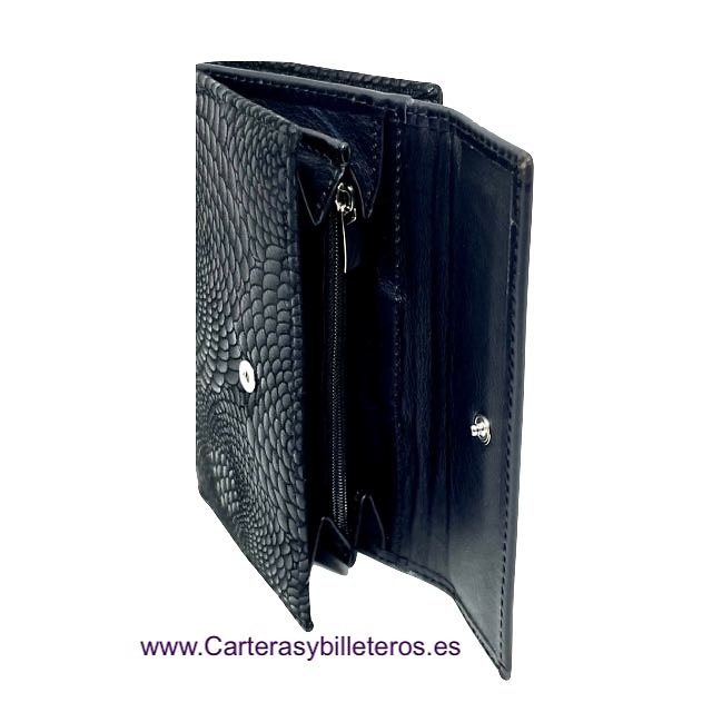 CARTERA PARA MUJER DE PIEL UBRIQUE NEGRA Y NOBUCK FANTASIA DE SERPIENTE EXTRA SUAVE 