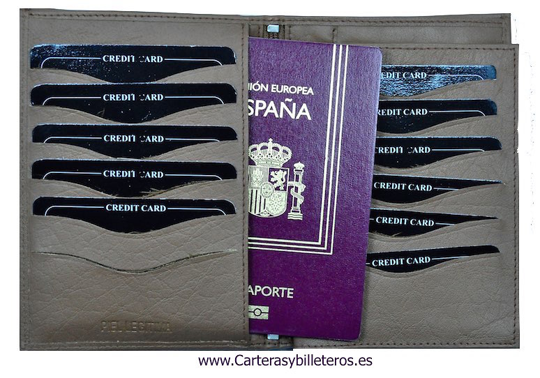 CARTERA PASAPORTE GRANDE DE PIEL CON DOBLE BILLETERO 