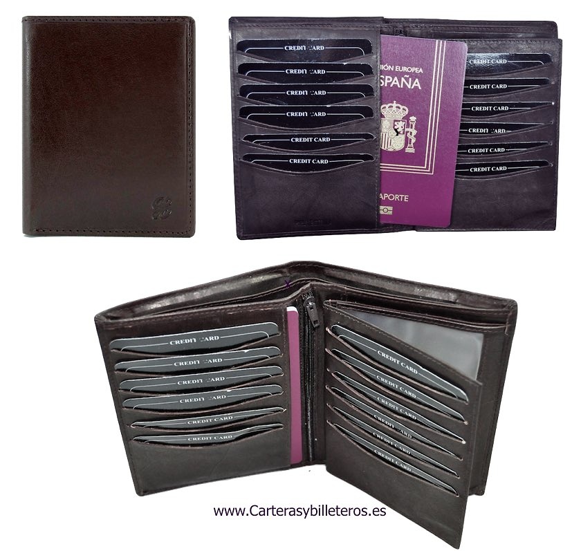 CARTERA PASAPORTE GRANDE DE PIEL CON DOBLE BILLETERO 