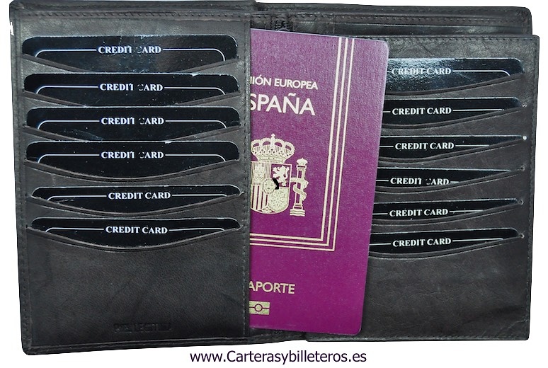 CARTERA PASAPORTE GRANDE DE PIEL CON DOBLE BILLETERO 