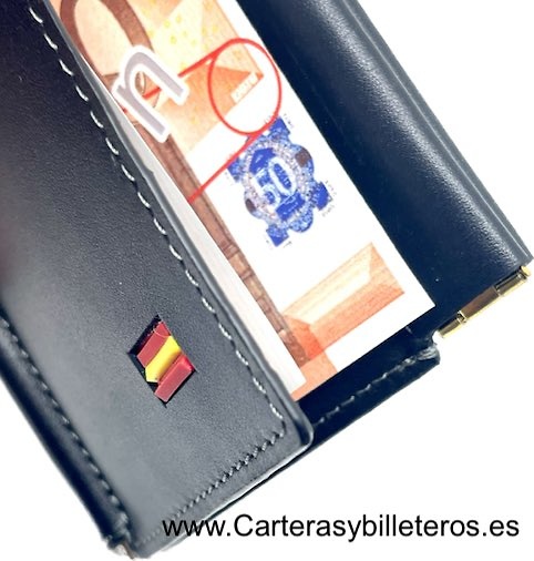 CARTERA PIEL LUXURY CON PINZA PARA BILLETES Y MONEDERO CON BANDERA DE ESPAÑA 