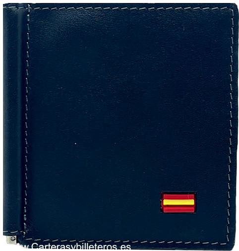 CARTERA PIEL LUXURY CON PINZA PARA BILLETES Y MONEDERO CON BANDERA DE ESPAÑA 