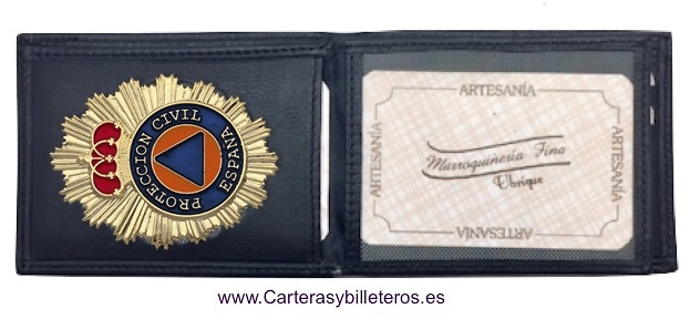 CARTERA PORTAPLACAS PROTECCIÓN CIVIL DE PIEL UBRIQUE CON BILLETERO 