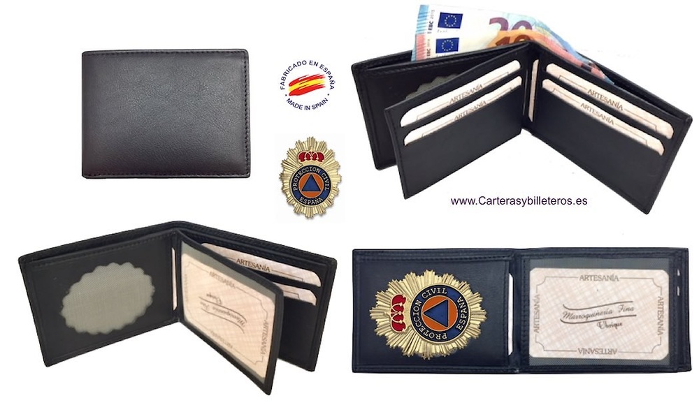 CARTERA PORTAPLACAS PROTECCIÓN CIVIL DE PIEL UBRIQUE CON BILLETERO 