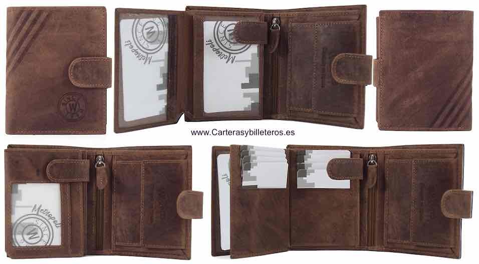 CARTERA TARJETERO DE CUERO ENGRASADO METROPOLI PARA 13 TARJETAS 