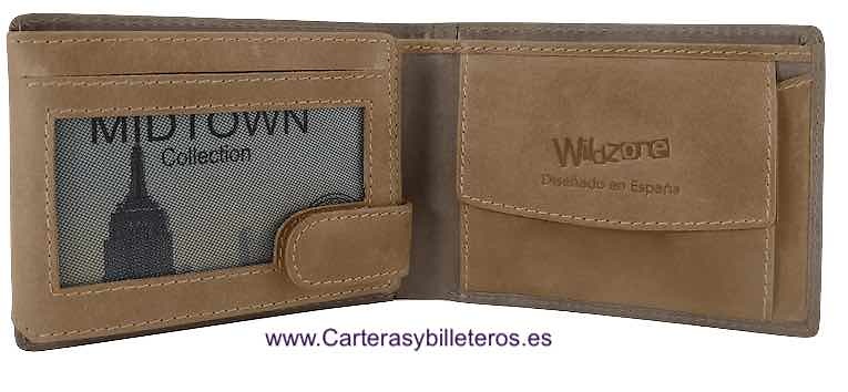 CARTERA TARJETERO DE PIEL A DOS TONOS CON MONEDERO HORIZONTAL y RFID Sistema de seguridad 