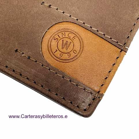 CARTERA TARJETERO DE PIEL A DOS TONOS CON MONEDERO HORIZONTAL y RFID Sistema de seguridad 