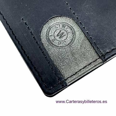 CARTERA TARJETERO DE PIEL A DOS TONOS CON MONEDERO HORIZONTAL y RFID Sistema de seguridad 