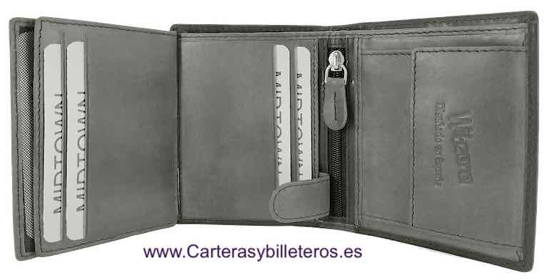 CARTERA TARJETERO DE PIEL A DOS TONOS CON MONEDERO y RFID Sistema de seguridad 