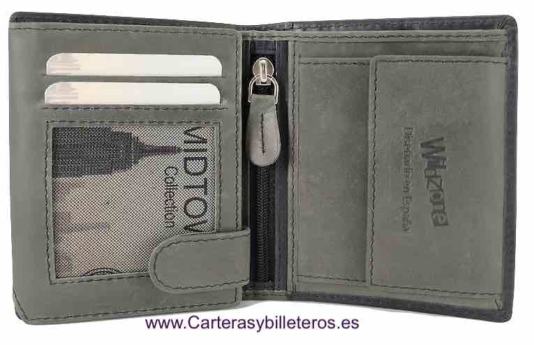 CARTERA TARJETERO DE PIEL A DOS TONOS CON MONEDERO y RFID Sistema de seguridad 