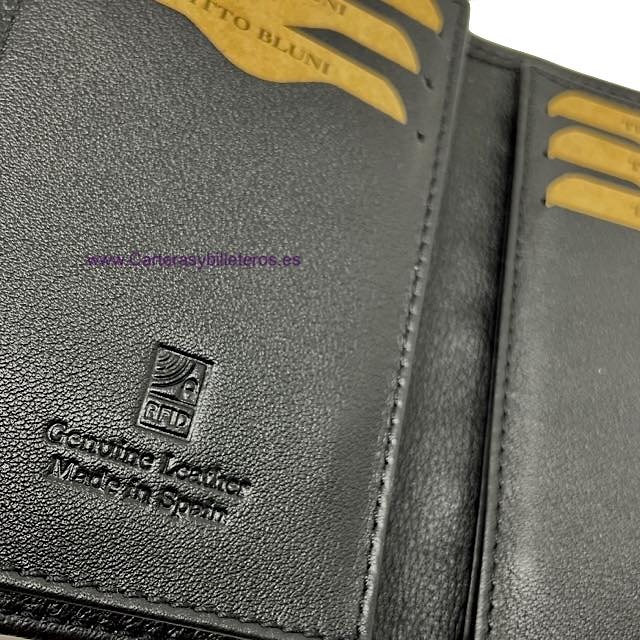 CARTERA TARJETERO HOMBRE TITTO BLUNI DE PIEL LUXURY GRABADA A ESPIGA 16 TARJETAS 