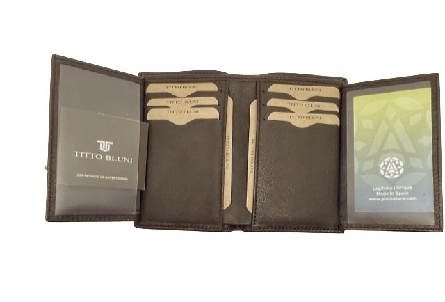 CARTERA TARJETERO HOMBRE TITTO BLUNI DE PIEL LUXURY GRABADA A ESPIGA 16 TARJETAS 