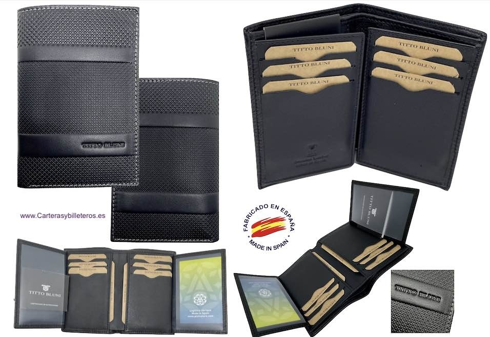 CARTERA TARJETERO HOMBRE TITTO BLUNI DE PIEL LUXURY GRAPHITEC 16 TARJETAS 