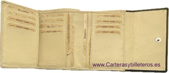 ELEGANTE CARTERA DE MUJER CON MONEDERO BILLETERA Y TARJETERO TODO EN PIEL BEIGE Y NEGRO 