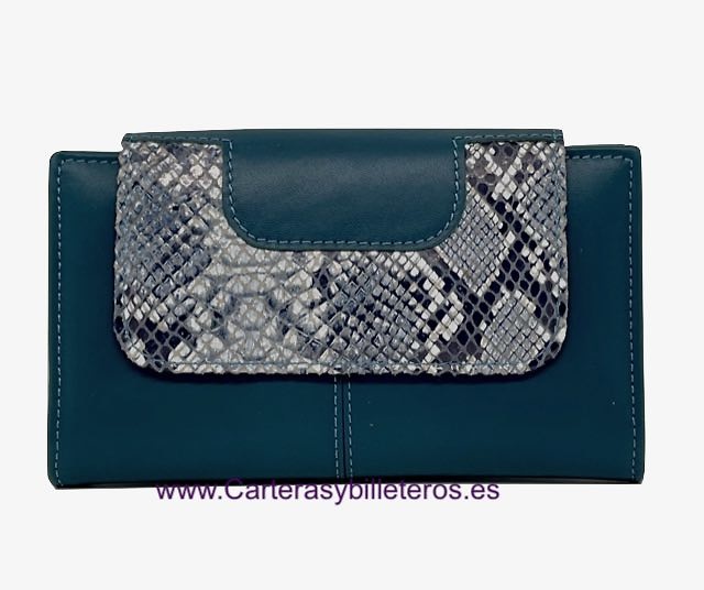 ELEGANTE CARTERA GRANDE DE PIEL DE SERPIENTE Y VACUNO PARA MUJER 