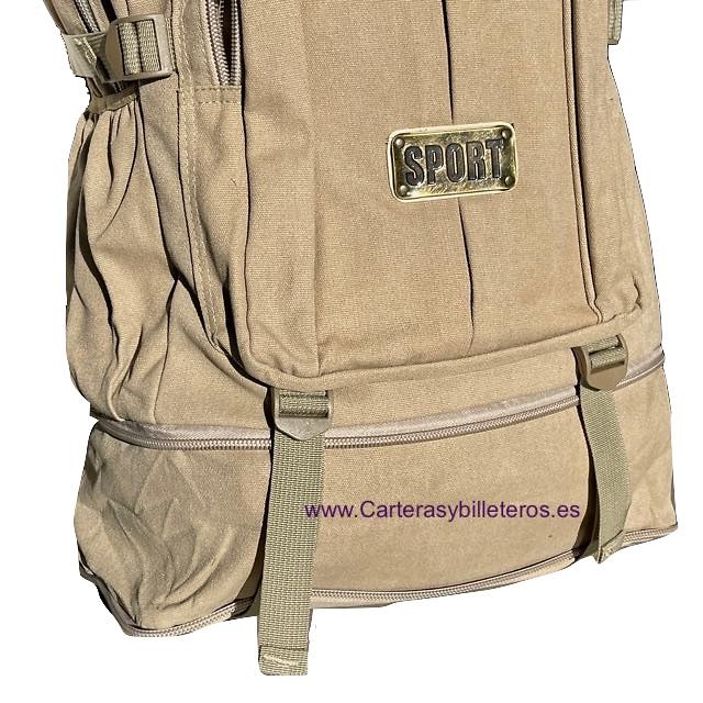 MOCHILA DE LONA EXTRAFUERTE CON 7 BOLSILLOS Y FONDO EXTENSIBLE SPORT 