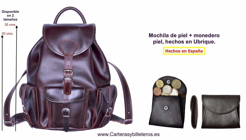 MOCHILA PIEL CON MONEDERO DE PIEL UBRIQUE ¡ OFERTA ! 