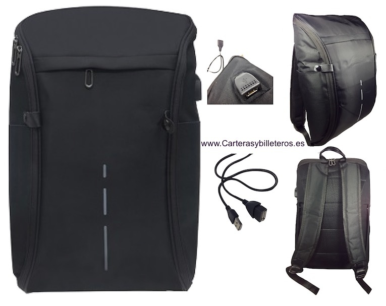 MOCHILA URBANA DE DISEÑO MINIMALISTA CON CON CABLE Y PUERTO USB Y 8 BOLSILLOS 