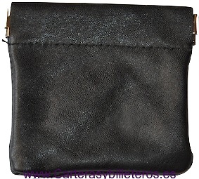 MONEDERO DE PIEL SIMPLE CON BOQUILLA NEGRO -LOTE DE 3 UNIDADES- 