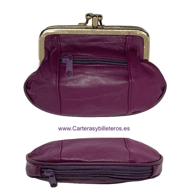 MONEDERO MUJER DE PIEL CON BOQUILLA DOBLE Y BOLSILLO MEDIANO -25 COLORES- 