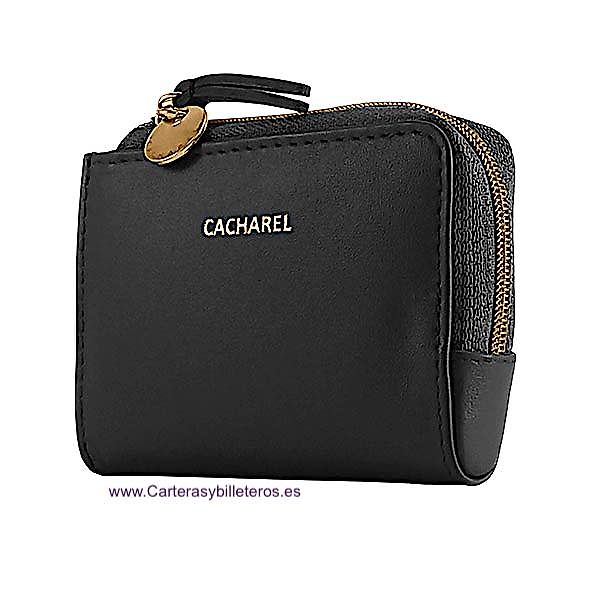 MONEDERO TARJETERO DE MUJER CACHAREL DE PIEL LUXURY GOLD -2 COLORES- 