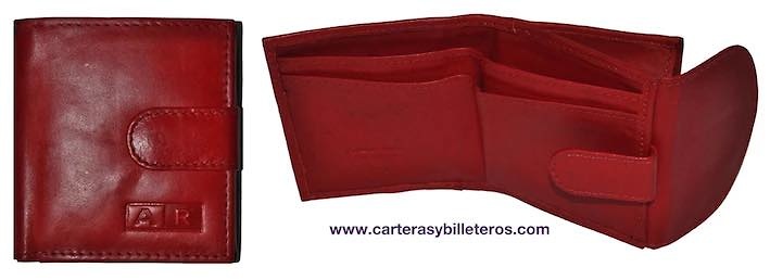 cartera Billetera pequeña de piel color rojo con cierre exterior 