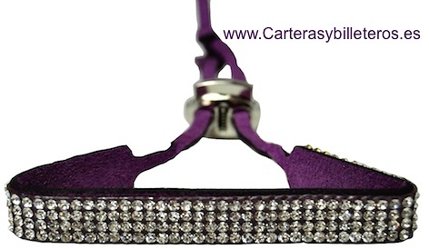 PULSERA DE PIEL ANTE Y STRASS CON CIERRE METAL REGULABLE 10 COLORES 