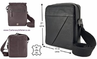 BOLSO BANDOLERA HOMBRE PIEL NAPA LUX  MARCA ACQ CON SOLAPA Y BOLSILLOS MEDIANO 