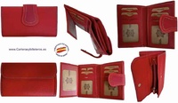 CARTERA DE MUJER DE PIEL UBRIQUE CON  MONEDERO CREMALLERA ROJA