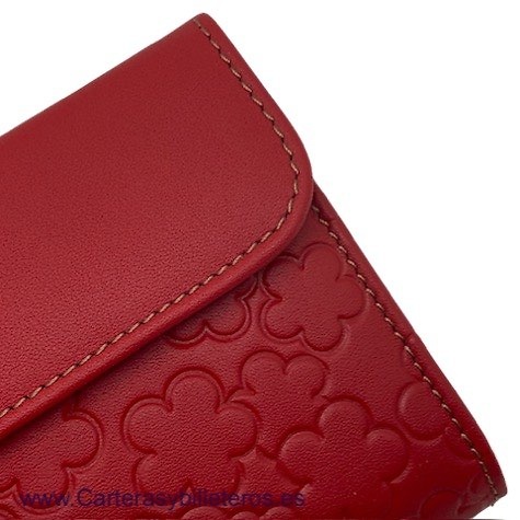 CARTERA AMICHI DE MUJER DE PIEL LUXURY ROJA CON GRABADOS DE FLORES AMICHI GRANDE ROJA 