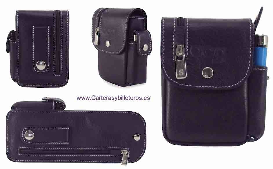 BOX CASE CIGARETTE EN CUIR AVEC PORTEFEUILLE ET PORTE BRIQUET - 7 couleurs - 