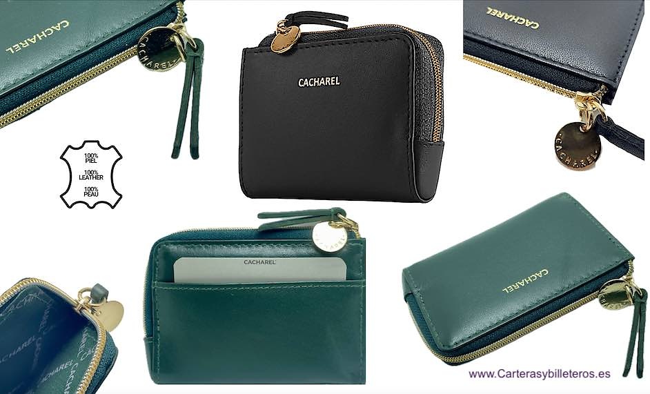 CACHAREL PORTE-CARTES DE LUXE EN CUIR DORÉ POUR FEMMES -2 COULEURS- 