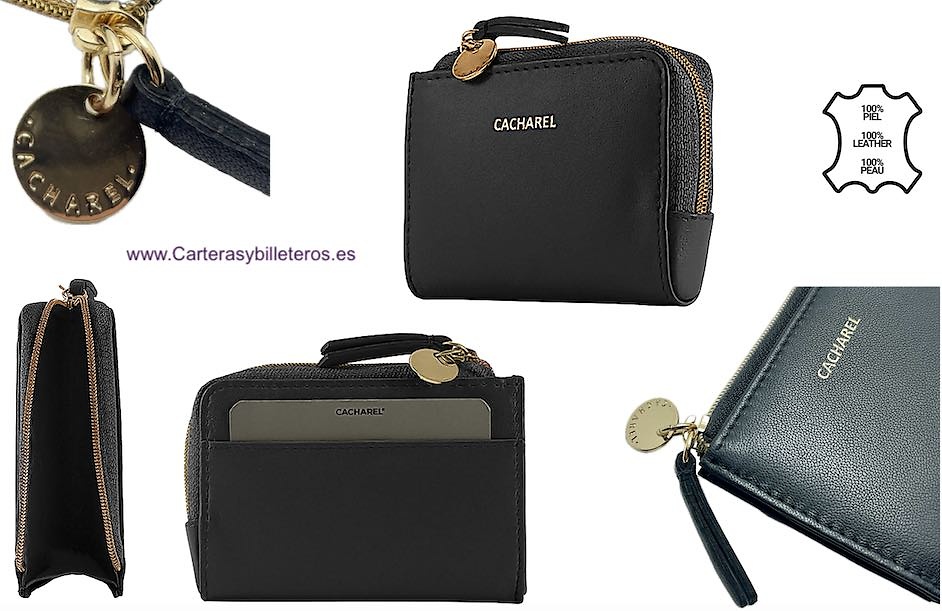 CACHAREL PORTE-CARTES DE LUXE EN CUIR DORÉ POUR FEMMES -2 COULEURS- 