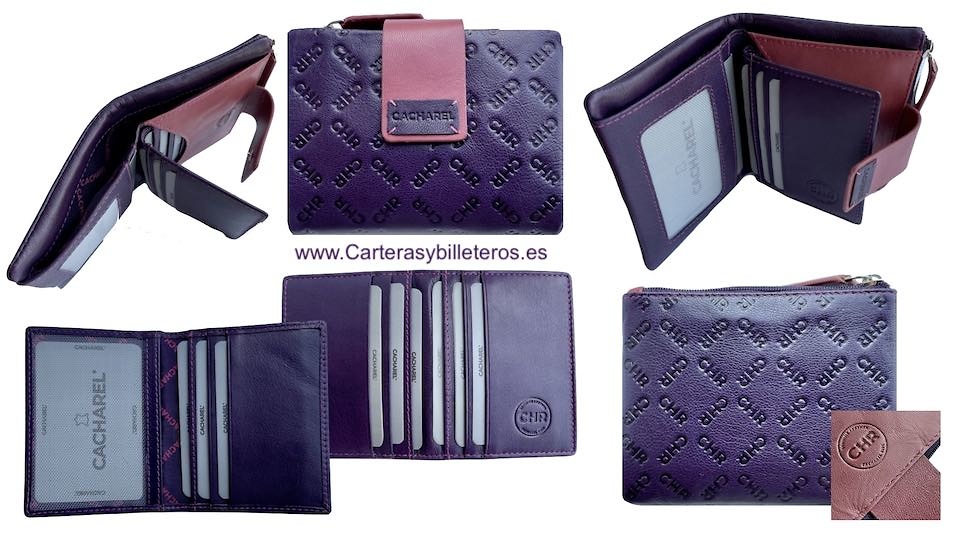 CACHAREL PORTEFEUILLE FEMME AVEC PORTE-CARTES AMOVIBLE 10 CARTES - 2 PIÈCES - 