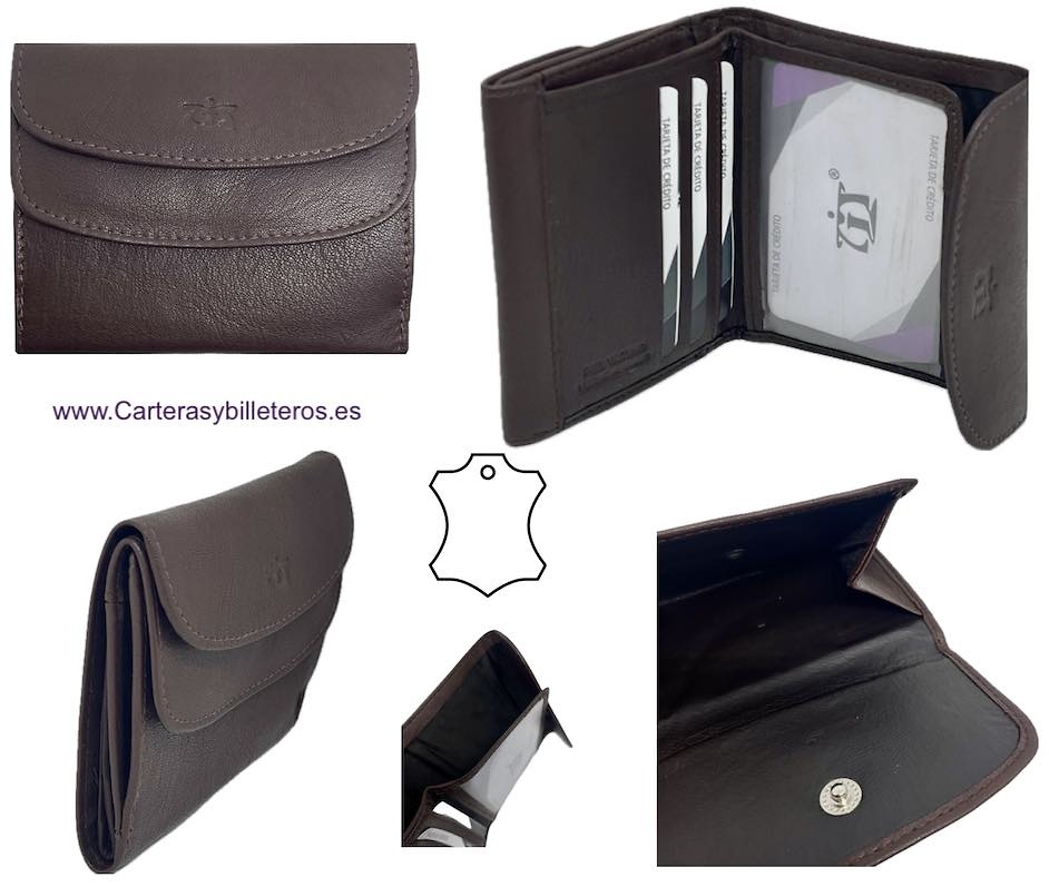 DOUBLE PORTE-MONNAIE EN CUIR AVEC PORTEFEUILLE PORTE-CARTES AVEC FERMETURE TOURNANTE 