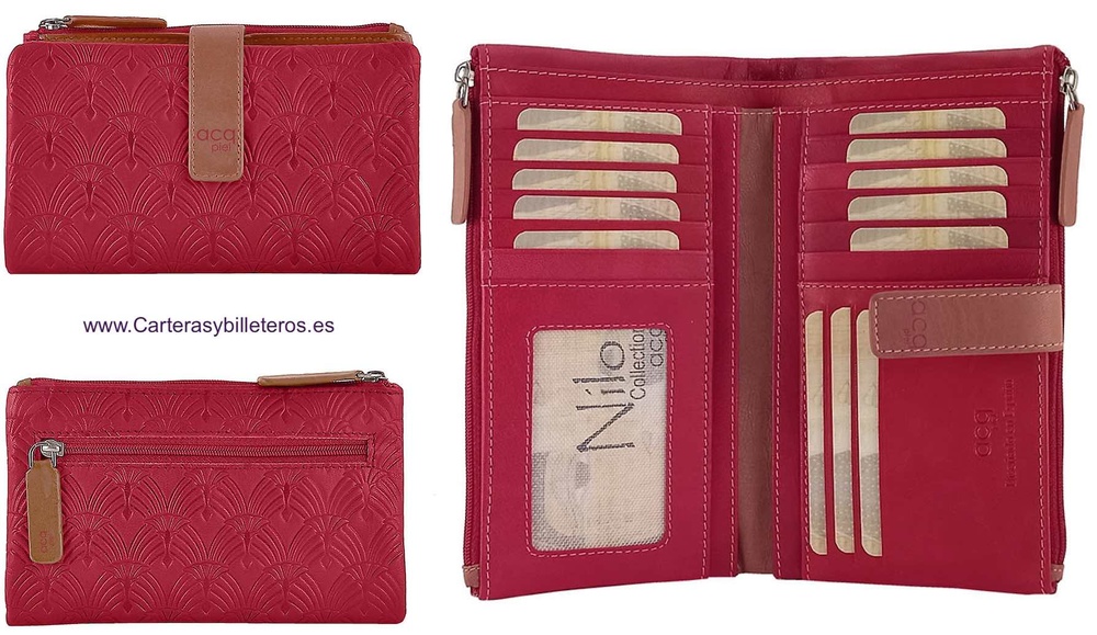 GRAND PORTE-CARTES DE PORTEFEUILLE POUR FEMMES EN CUIR DE QUALITÉ AVEC DOUBLE PORTEFEUILLE AVEC FERMETURE À GLISSIÈRE 