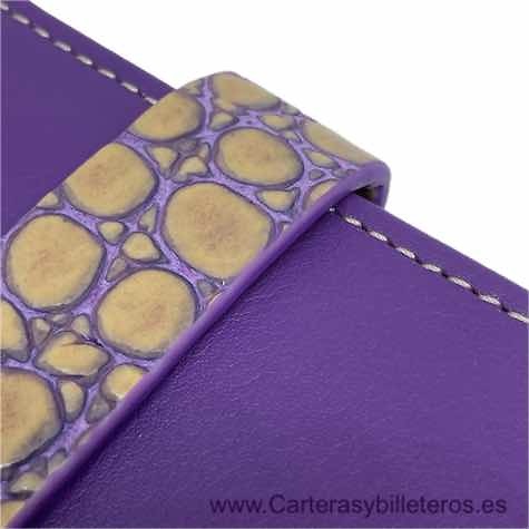 GRAND PORTEFEUILLE EN CUIR POUR FEMMES UBRIQUE DEEP PURPLE OU PURPLE 