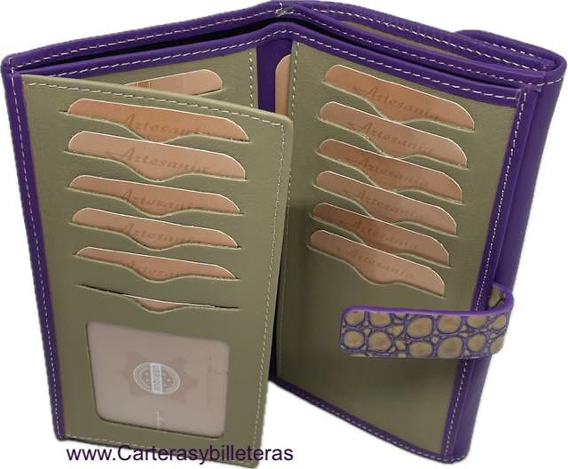 GRAND PORTEFEUILLE EN CUIR POUR FEMMES UBRIQUE DEEP PURPLE OU PURPLE 