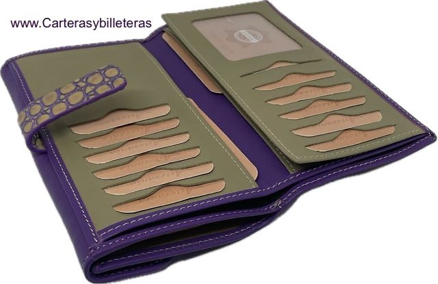 GRAND PORTEFEUILLE EN CUIR POUR FEMMES UBRIQUE DEEP PURPLE OU PURPLE 