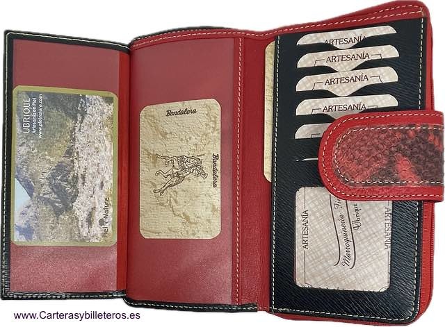 GRAND PORTEFEUILLE POUR FEMME AVEC TRIPLE BOURSE POUR DE NOMBREUSES CARTES EN CUIR 