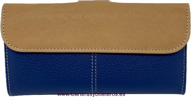 GRAND PORTEFEUILLE POUR FEMME EN PEAU BLEU MARINE ET CUIR 