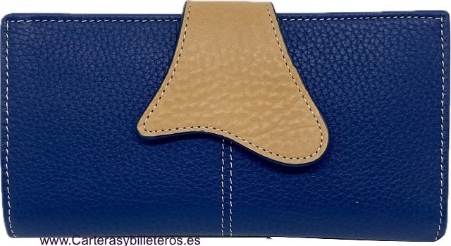 GRAND PORTEFEUILLE POUR FEMME EN PEAU BLEU MARINE ET CUIR 